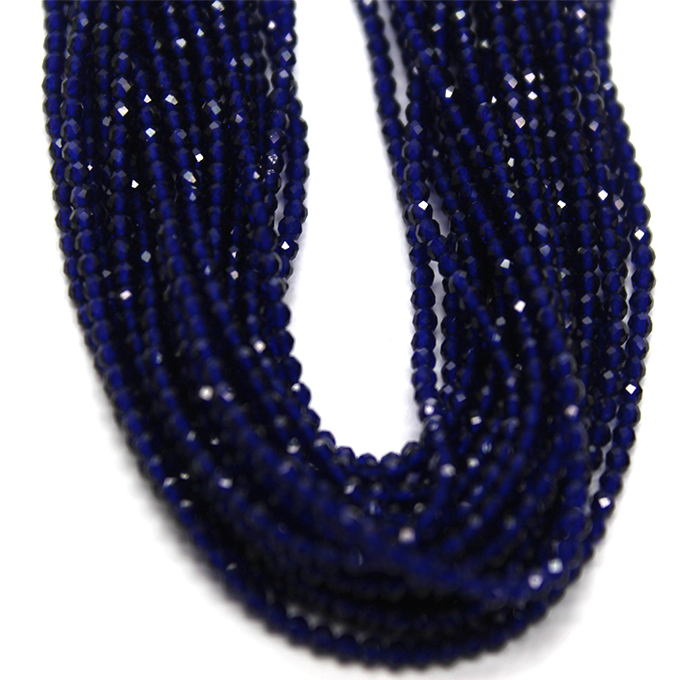 Faceted Medium Blue Jade, Semi-Precious Stone, 2mm, 208 pcs per strand