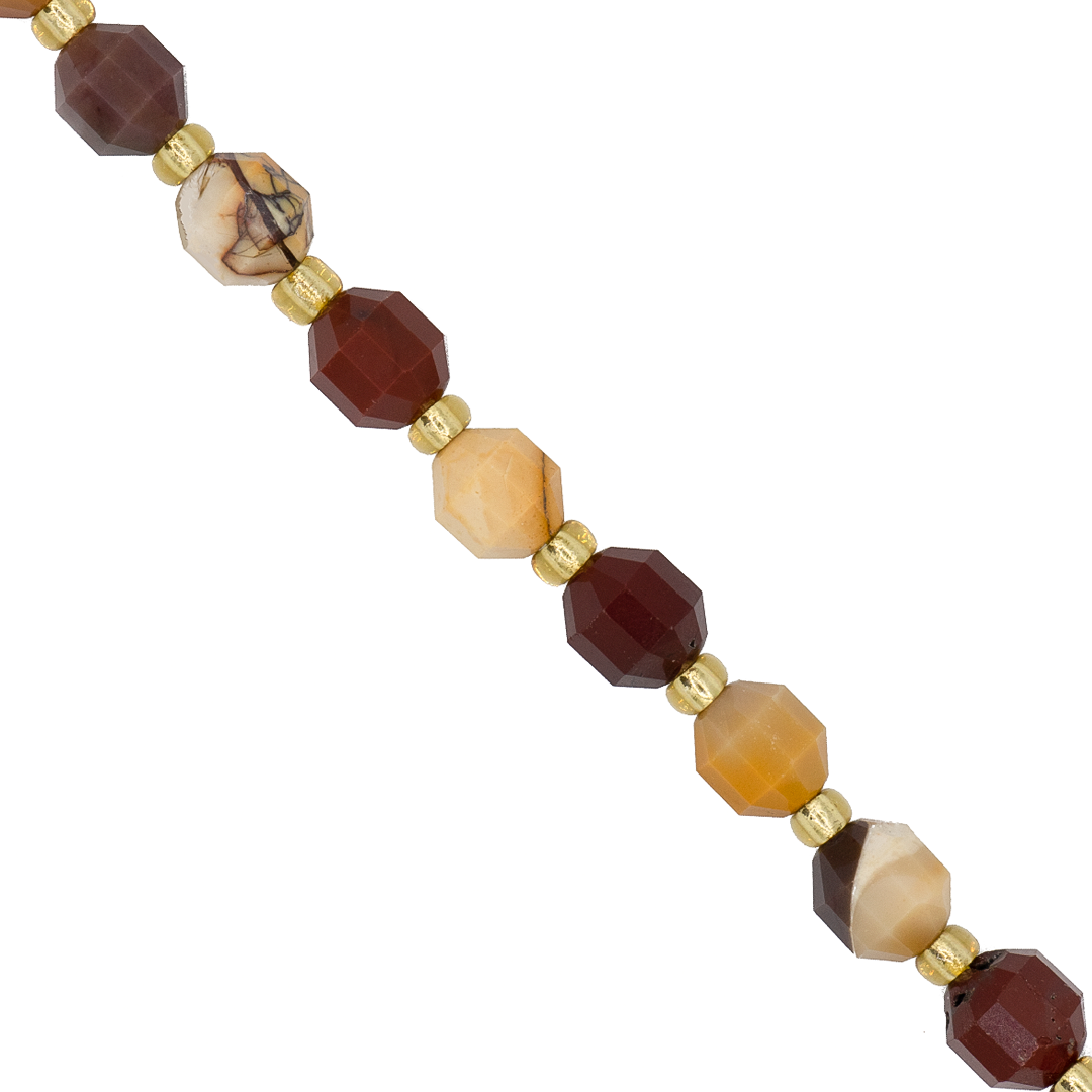 Faceted Hexagon Gemstones with Gold Spacer Bead, 6mm, Available in Various Gemstones