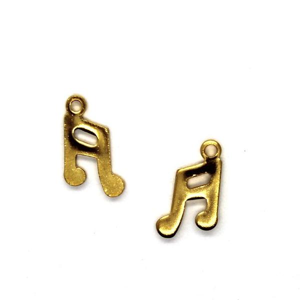 Charms, Music Note, Gold, Alloy, 12mm X 7mm X 1mm, Sold Per pkg of 2