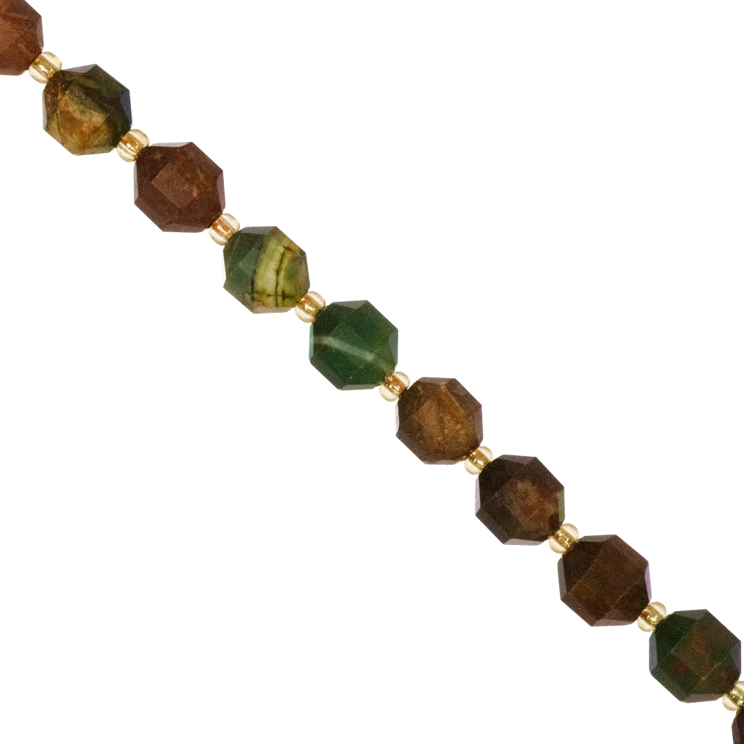 Faceted Hexagon Gemstones With Gold Spacer Bead, 8mm, Available in Various Gemstones