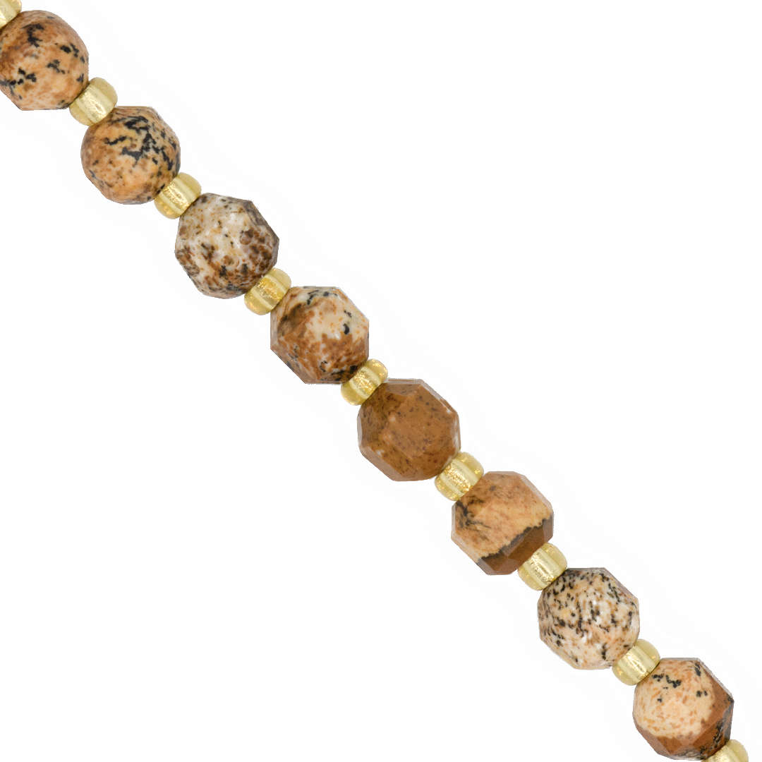 Faceted Hexagon Gemstones with Gold Spacer Bead, 6mm, Available in Various Gemstones