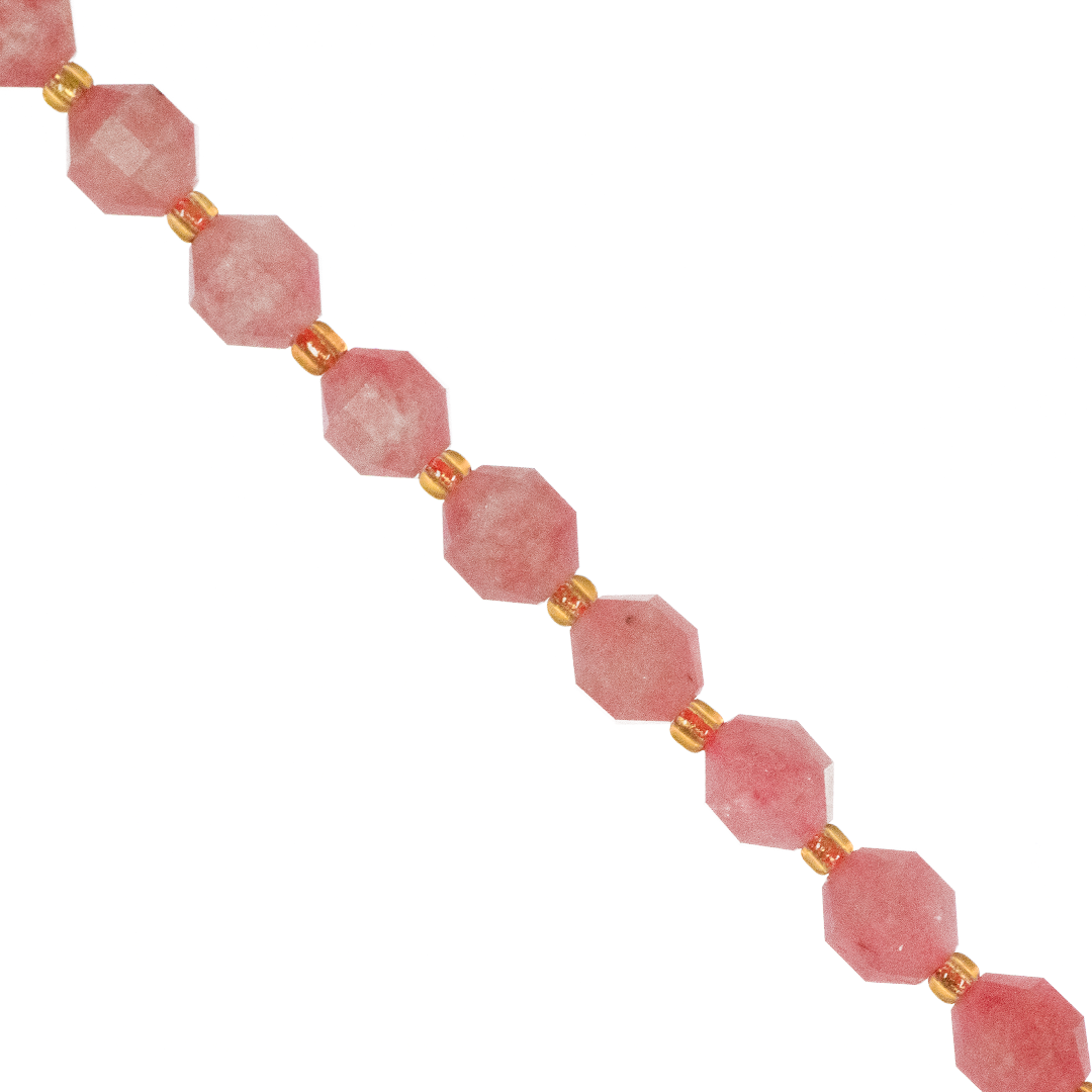 Faceted Hexagon Gemstones With Gold Spacer Bead, 8mm, Available in Various Gemstones