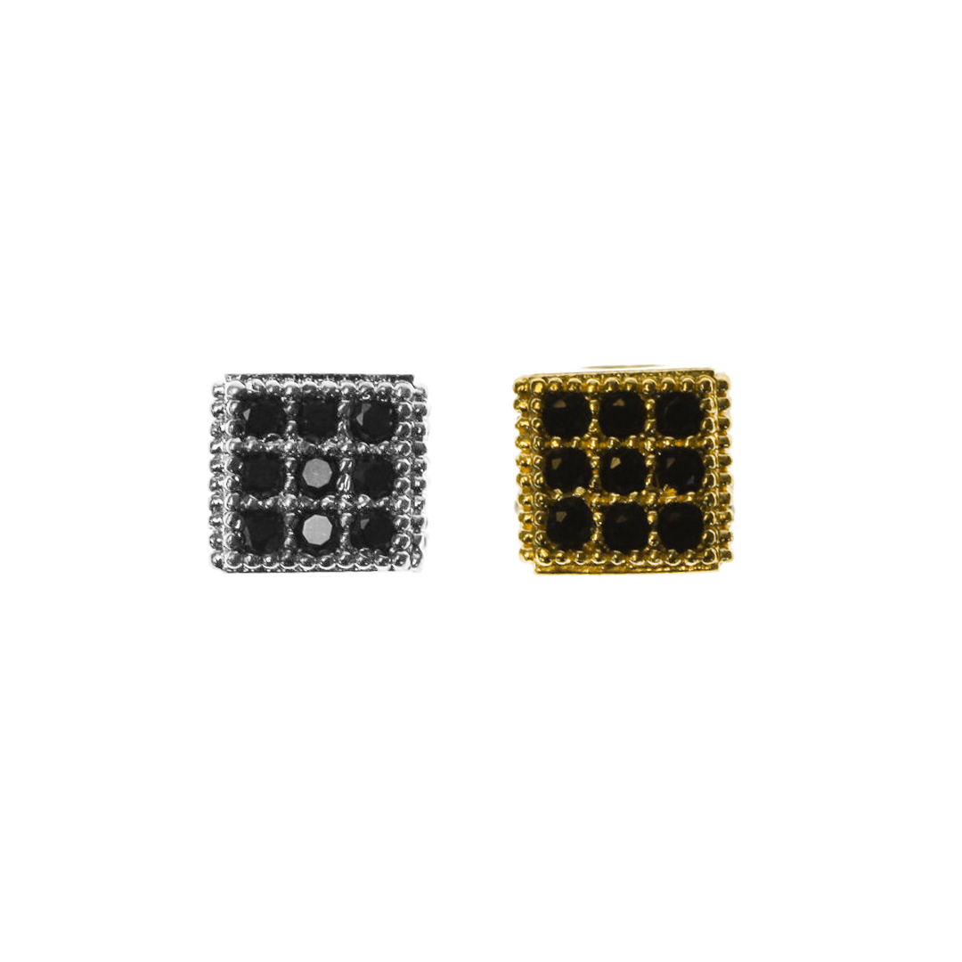 Bead, Micro Pave, Square,  Black Cubic Zirconia, 6mm, Sold Per pkg of 1, Available in Multiple Colours