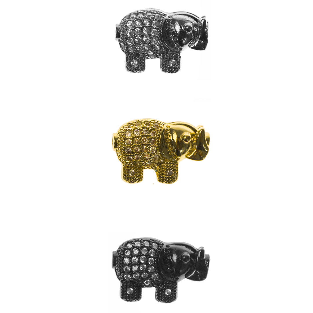 Bead, Micro Pave, Elephant, Cubic Zirconia, 9mm x 13.5mm, Sold Per pkg of 1, Available in Multiple Colours