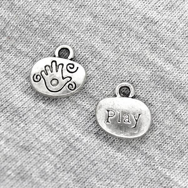 Charms, Hand &amp; Play, Silver, Alloy, 18mm X 18mm X 9mm, Sold Per pkg of 6