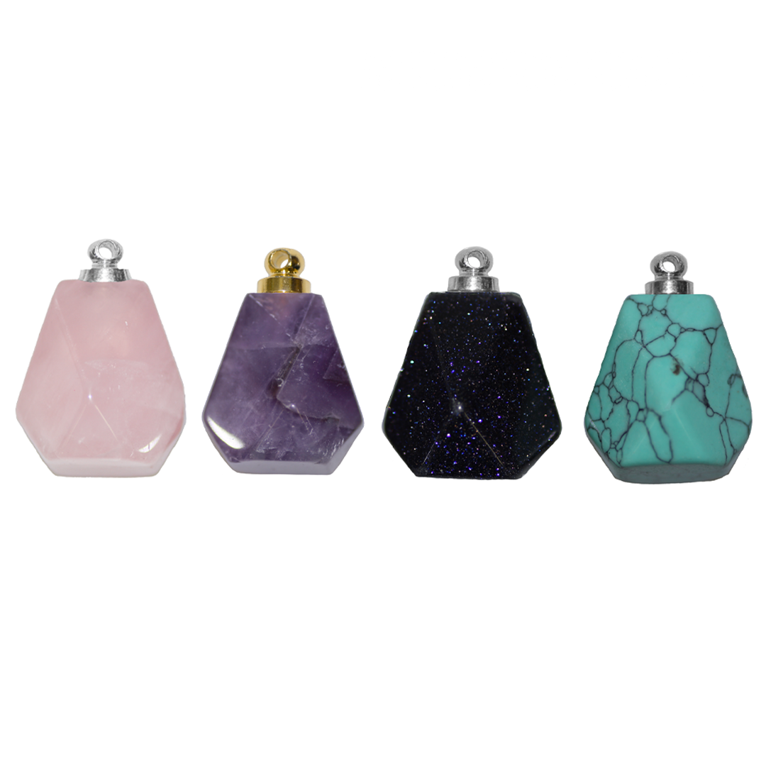 Faceted Polygon Stone Pendant, 25mm x 18mm, Available in Multiple Semi-Precious Stones - 1 pc