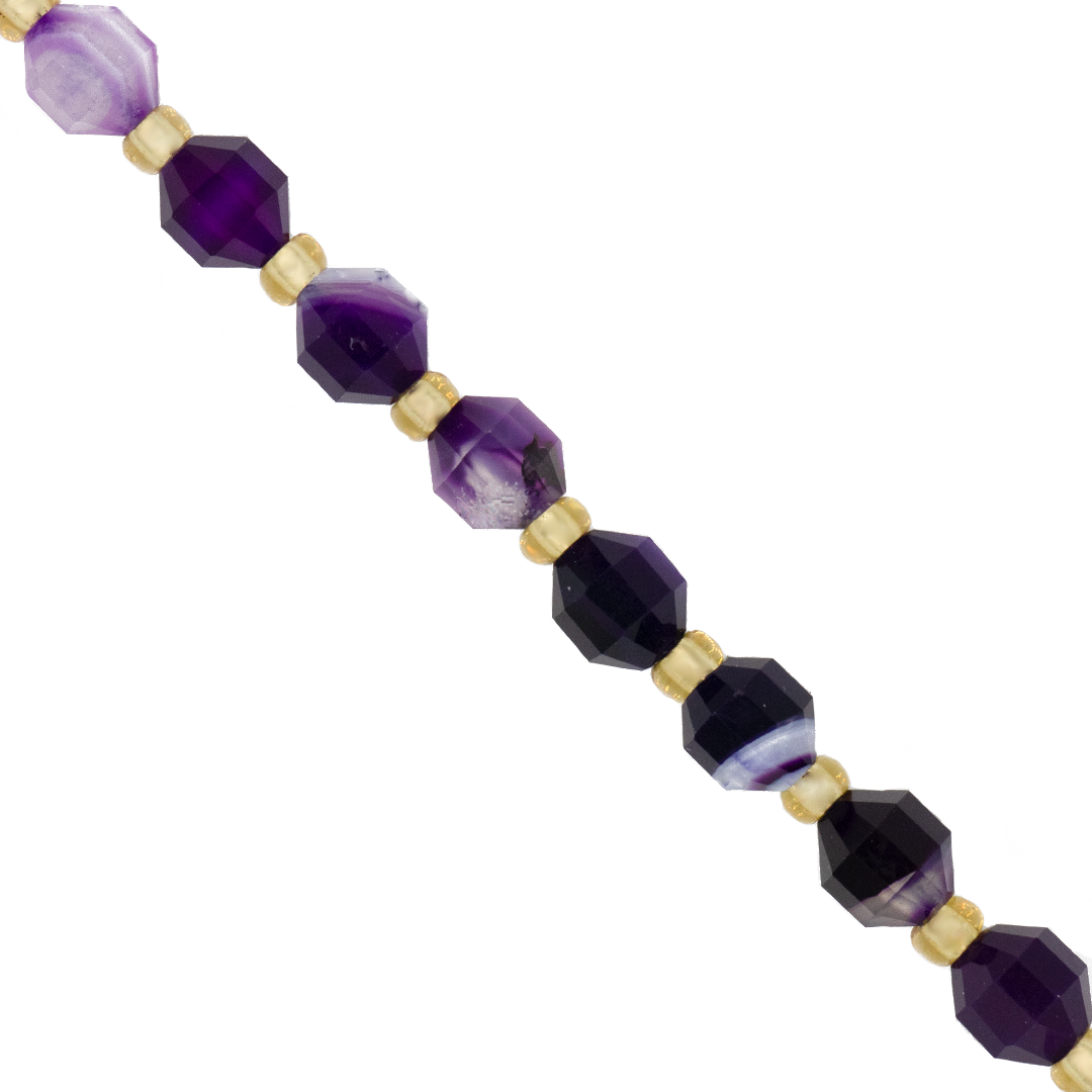 Faceted Hexagon Gemstones with Gold Spacer Bead, 6mm, Available in Various Gemstones