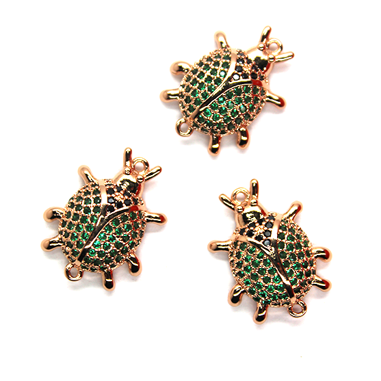 Micro Pave Ladybug Connector, Rose Gold-Plated, 19mm x 13mm, 1pc