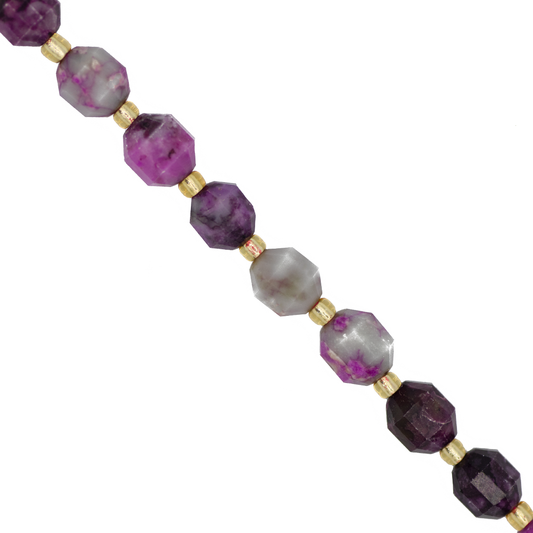 Faceted Hexagon Gemstones With Gold Spacer Bead, 8mm, Available in Various Gemstones