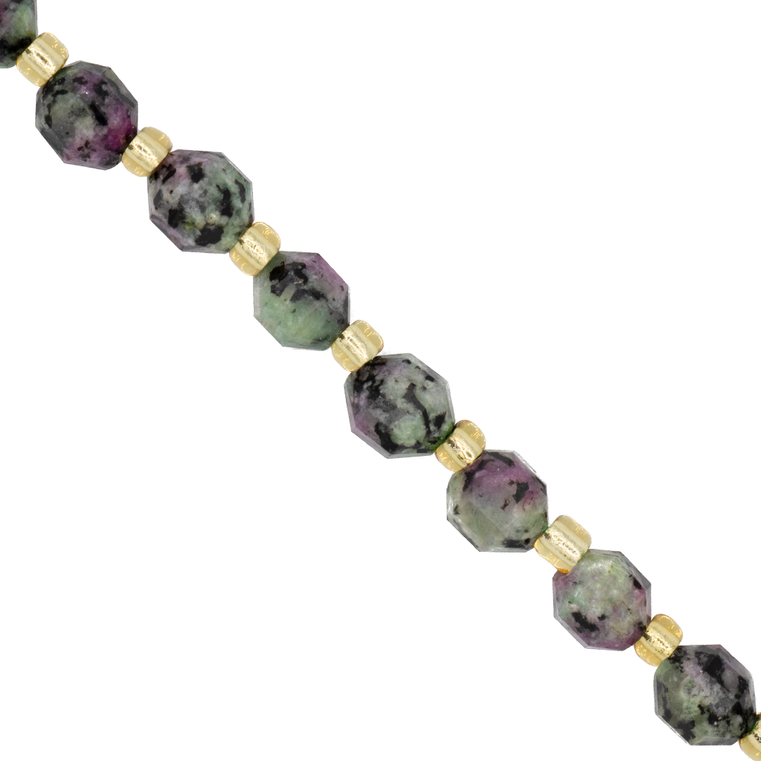 Faceted Hexagon Gemstones with Gold Spacer Bead, 6mm, Available in Various Gemstones