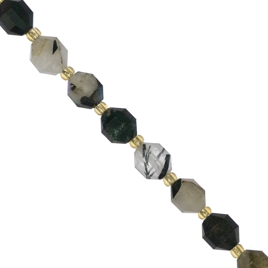 Faceted Hexagon Gemstones With Gold Spacer Bead, 8mm, Available in Various Gemstones
