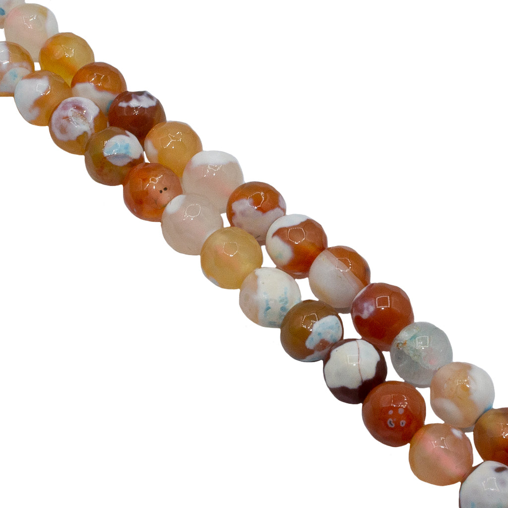 Red &amp; White Agate Faceted, Semi-Precious Stone, 8mm, 46 pcs per strand