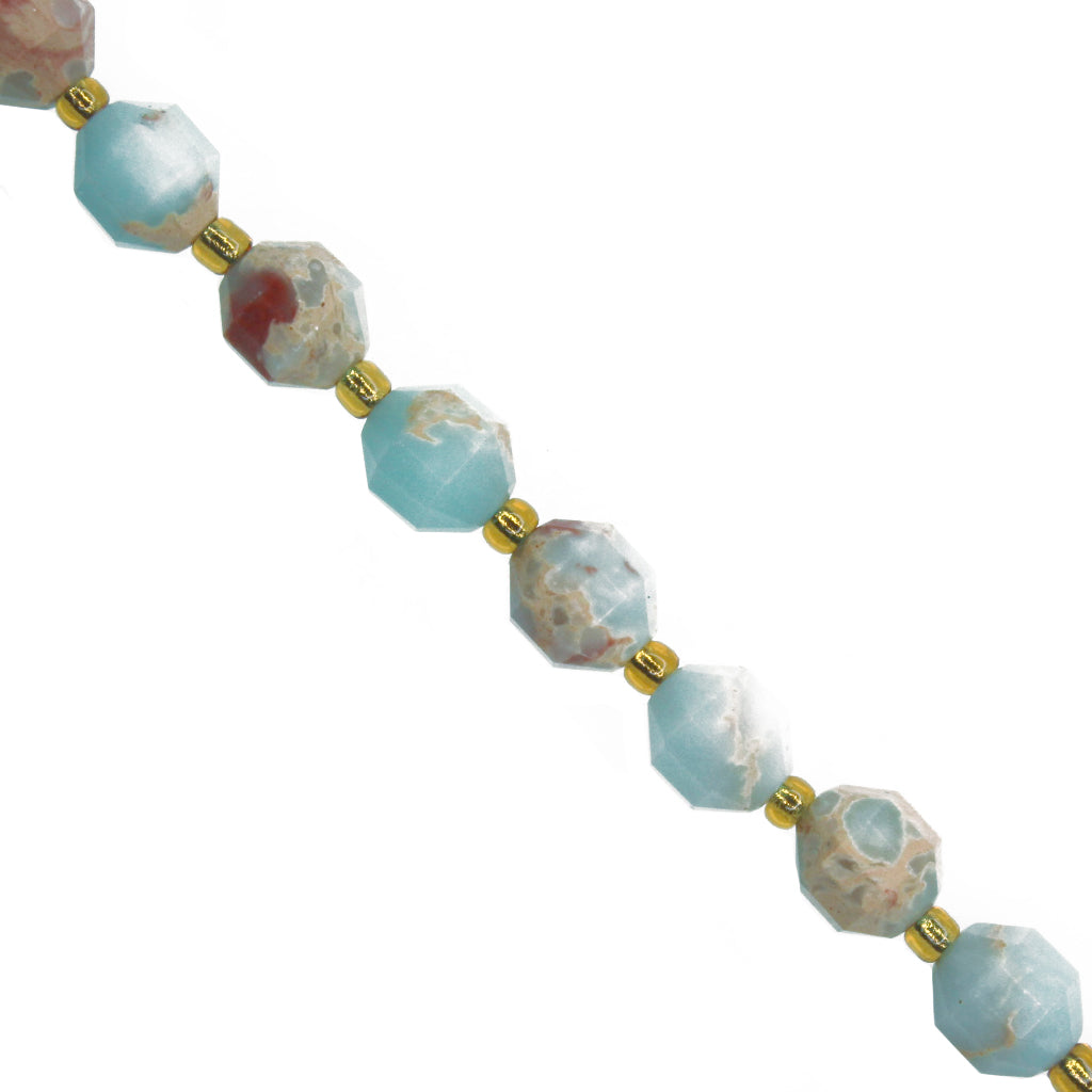 Faceted Hexagon Gemstones With Gold Spacer Bead, 8mm, Available in Various Gemstones