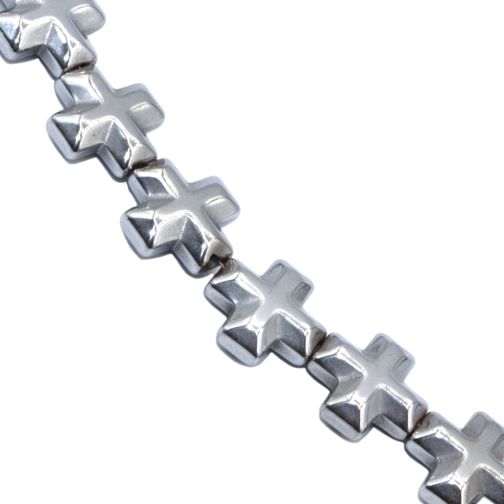 Hematite, Silver, Cross, Plated, 12mm, 32+ pcs per strand