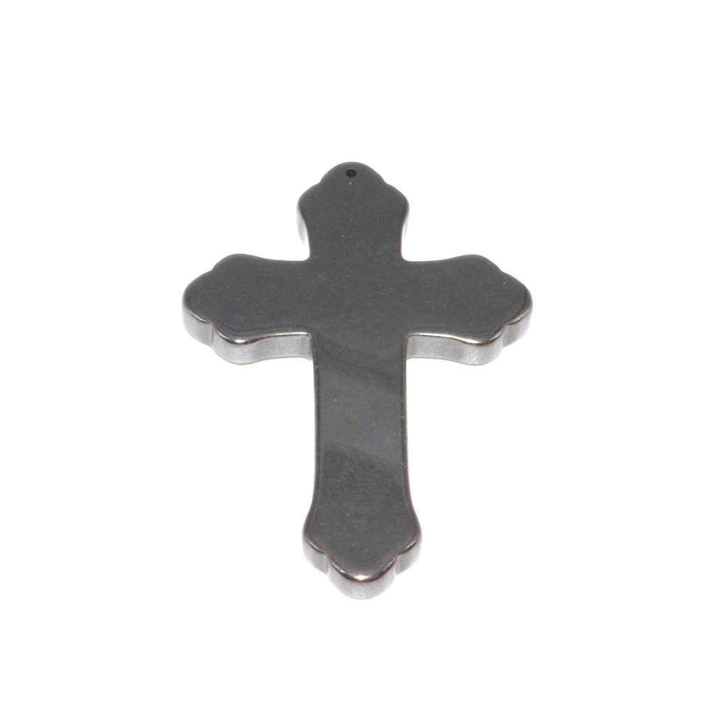 Hematite Cross Pendant, Semi-Precious Stone, 50mm x 34mm x 4mm, 1 pc