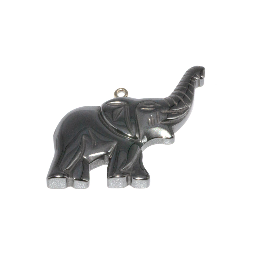 Hematite Elephant Pendant, Semi-Precious Stone, 33mm x 50mm x 6mm, 1 pc