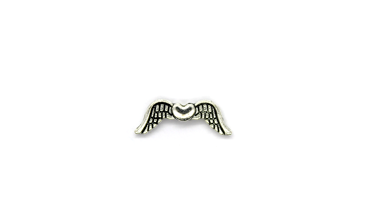 Spacers, Angel Wings with Heart, Silver, Alloy, 20mm x 7mm x 3mm, Sold Per pkg of 16
