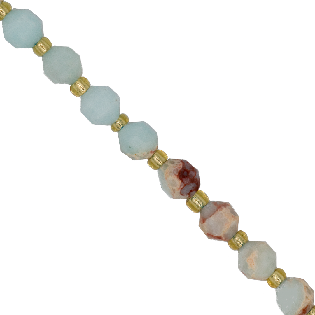 Faceted Hexagon Gemstones with Gold Spacer Bead, 6mm, Available in Various Gemstones