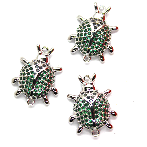Micro Pave Ladybug Connector, Silver-Plated, 19mm x 13mm, 1pc