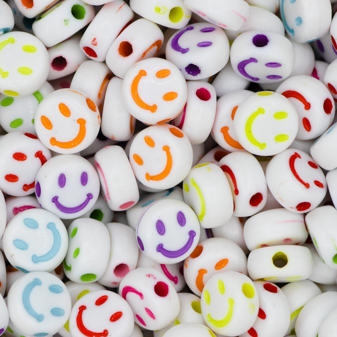 Smiley Face Beads - Plastic - 1 Bulk Bag - Available in Multiple Styles & Sizes