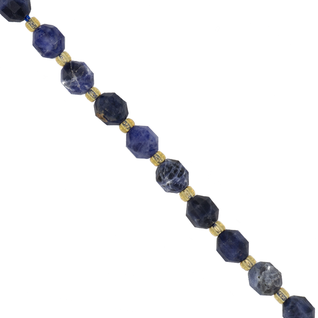 Faceted Hexagon Gemstones with Gold Spacer Bead, 6mm, Available in Various Gemstones