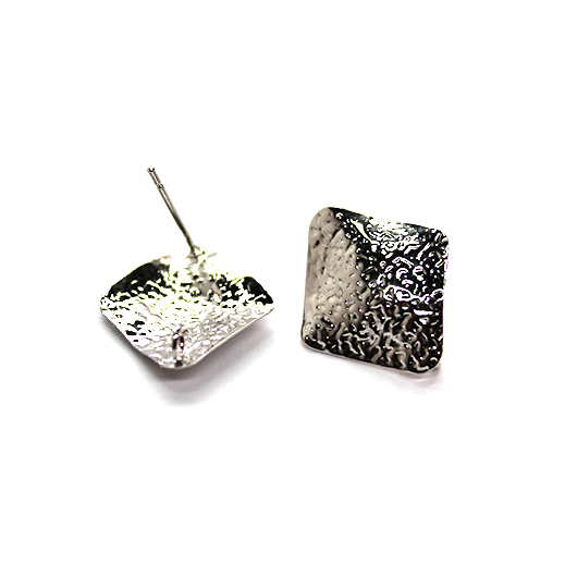 Small Square Ear Studs, Silver-Plated, 14mm x 14mm, 1 pair