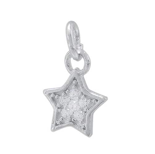 Charm, Star with Cubic Zirconia, Sterling Silver, 7mm x 1mm T, Sold Per pkg of 1
