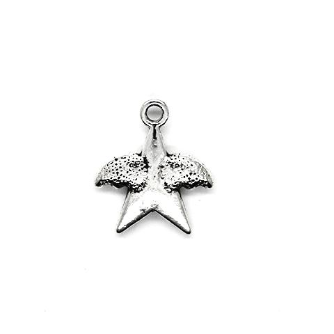 Charms, Winged Star, Silver, Alloy, 18mm X 15mm, Sold Per pkg of 6