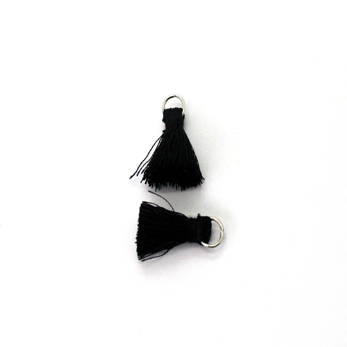Tassels, Petit Tassel with Ring, Black Silk Thread, 1 inch, 4pcs