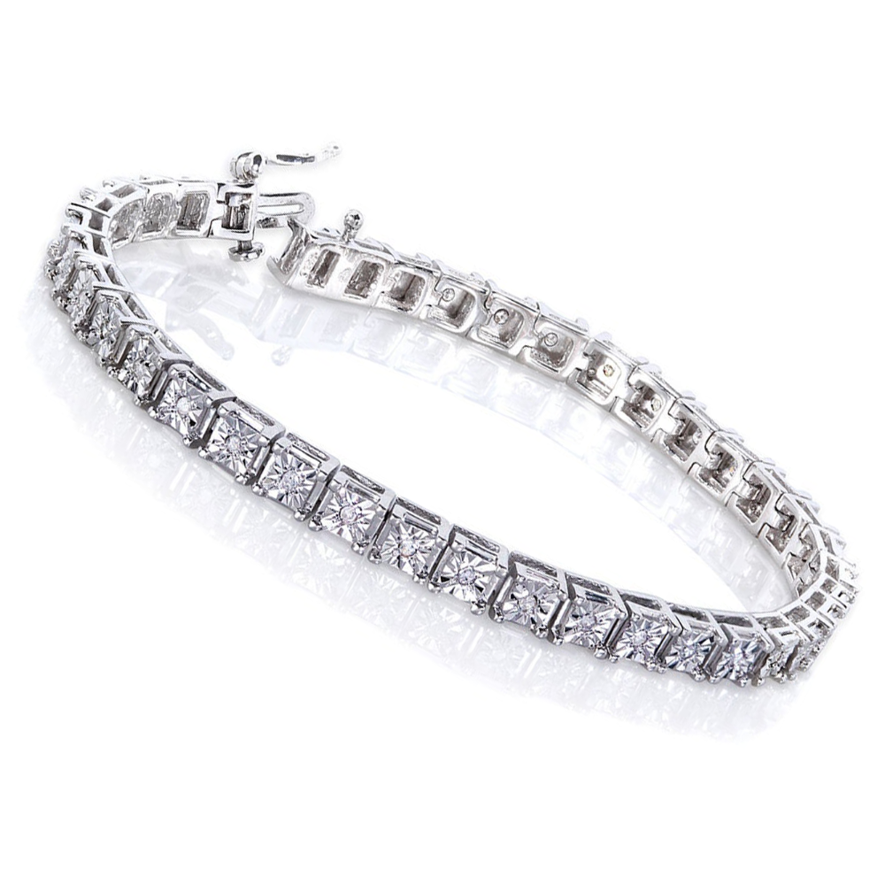 Tennis Bracelet, Sterling Silver with Rhodium, Square Cubic
