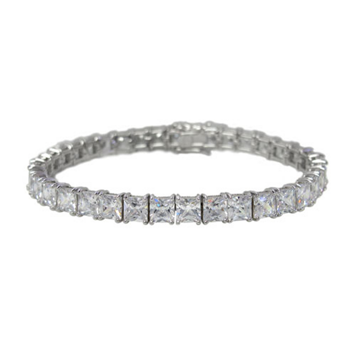 Tennis Bracelet, Sterling Silver with Rhodium, Square Cubic Zirconia, 3.5, 4, or 5mm W, 7.5&quot; L