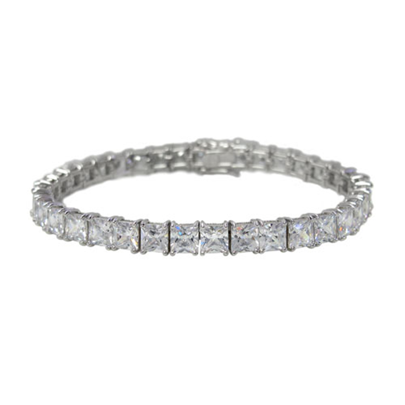 Tennis Bracelet, Sterling Silver with Rhodium, Square Cubic Zirconia, 3.5, 4, or 5mm W, 7.5" L