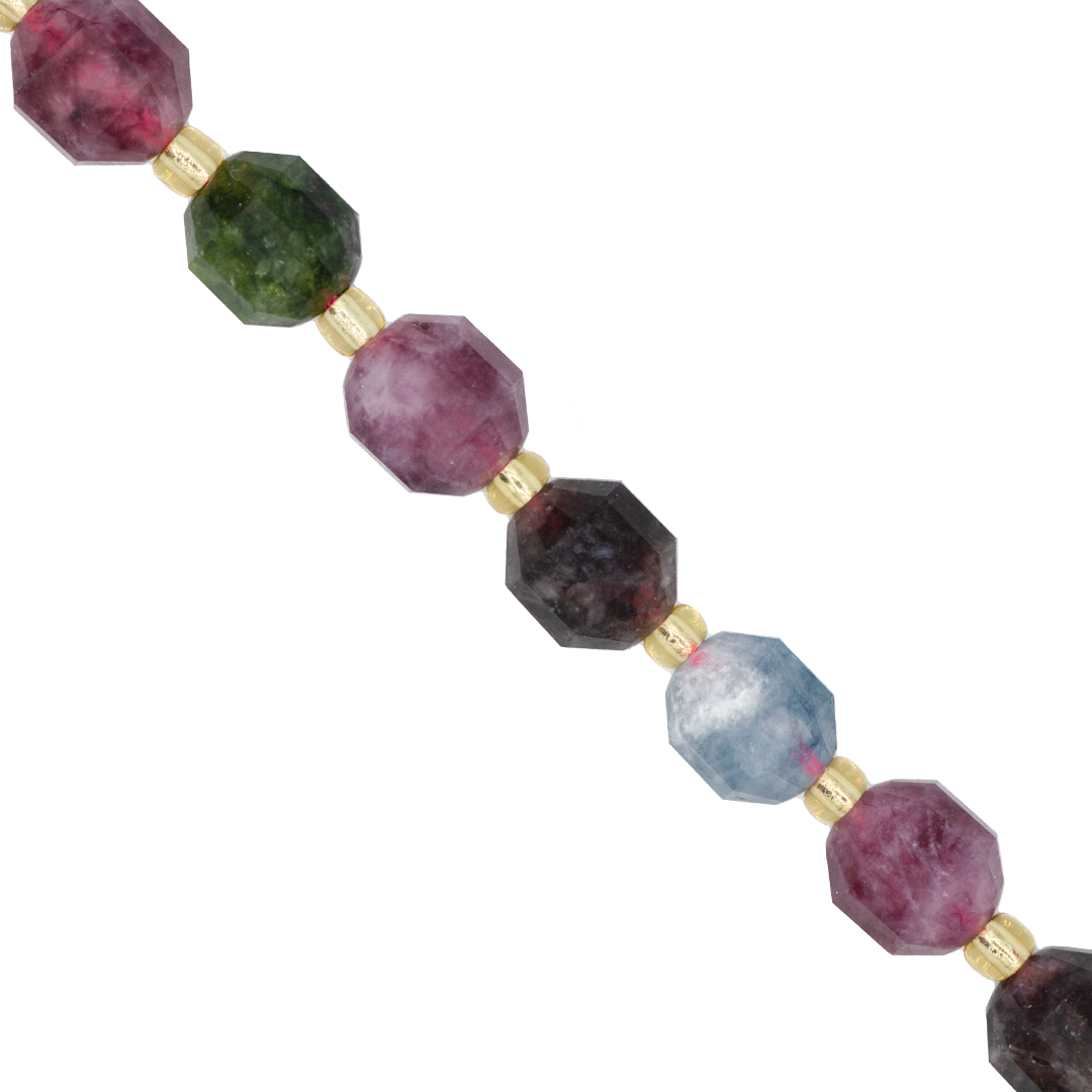 Faceted Hexagon Gemstones With Gold Spacer Bead, 8mm, Available in Various Gemstones