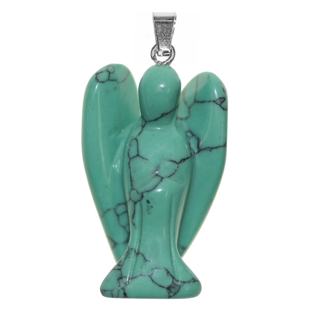 Angel Stone Pendant, 35mm x 22mm, Available in Multiple Semi-Precious Stones - 1 pc