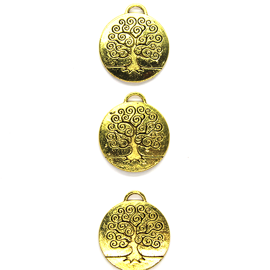 Pendant, Tree of Life, Gold, Alloy, 26mm x 23mm, Sold Per pkg of 4