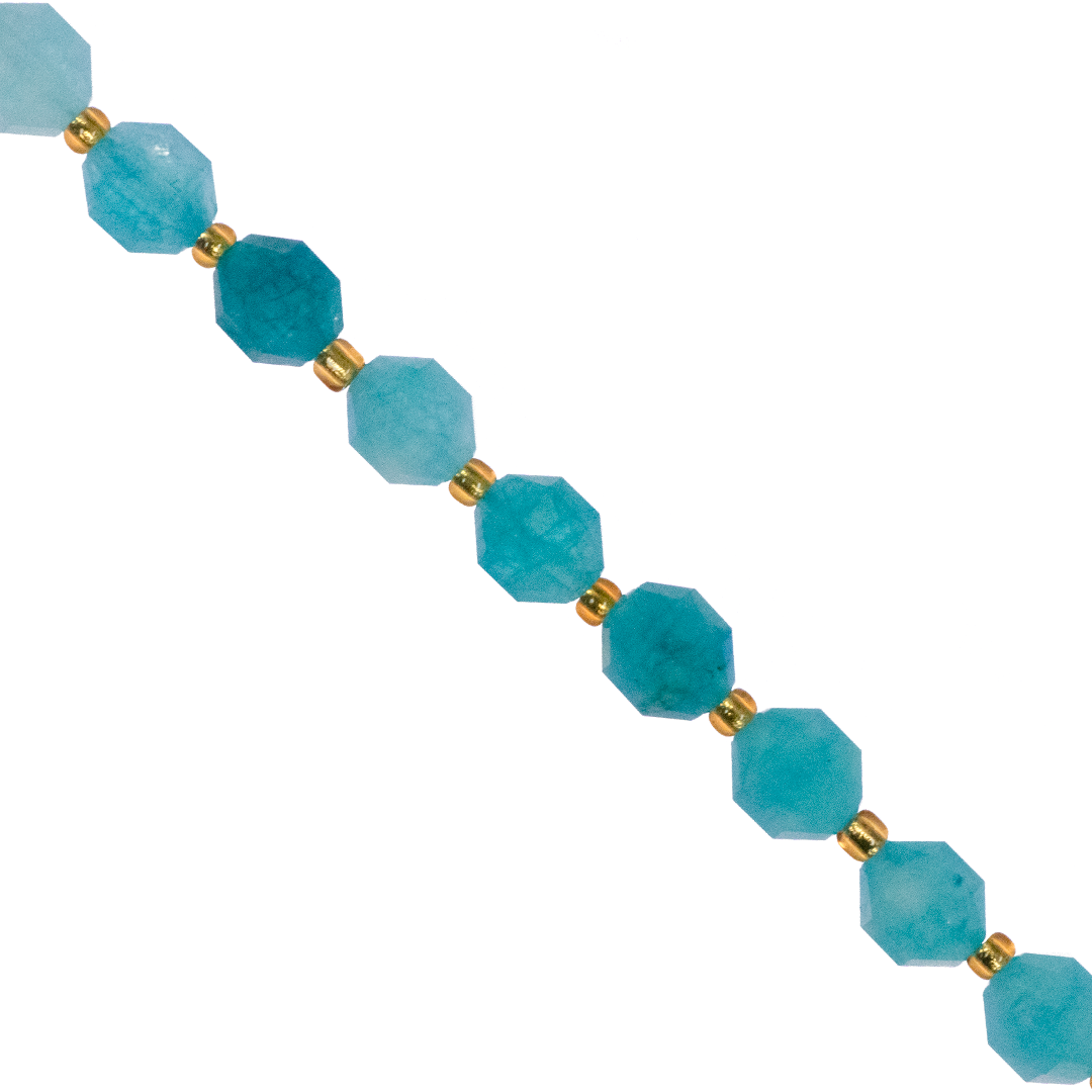 Faceted Hexagon Gemstones With Gold Spacer Bead, 8mm, Available in Various Gemstones