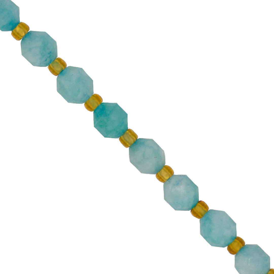 Faceted Hexagon Gemstones with Gold Spacer Bead, 6mm, Available in Various Gemstones