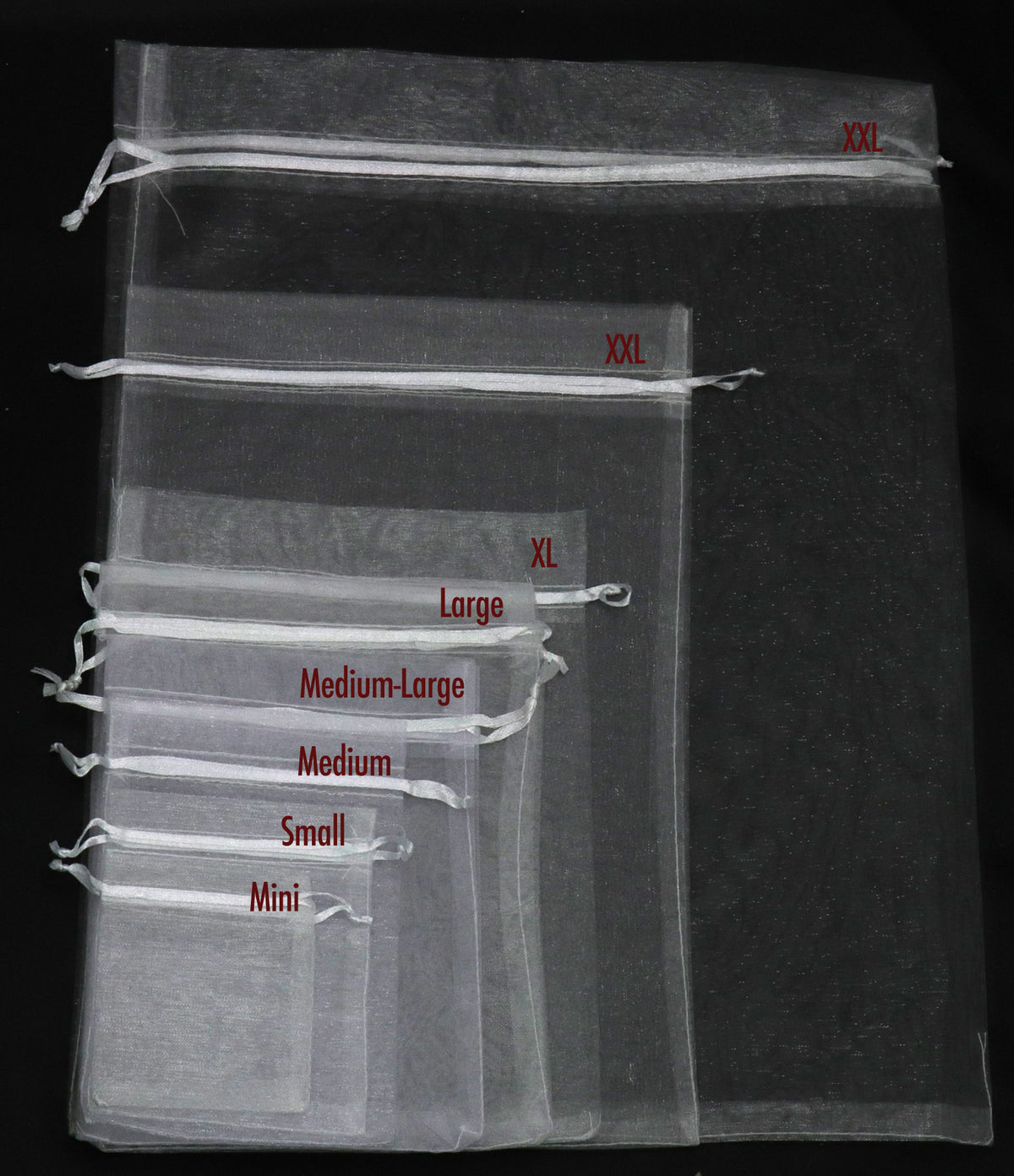 Tools, Medium-Large Organza Fabric Bags, 17.5cm x 12.5cm, Available in 15 Colors, Bundle of 100