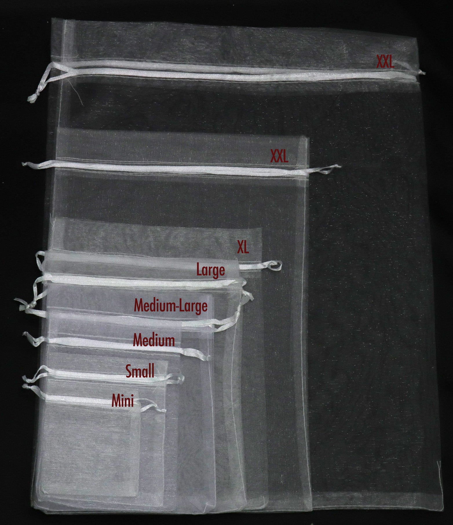 Tools, XL Organza Fabric Bags, 23cm x 17cm, Available in 14 Colors, Bundle of 100