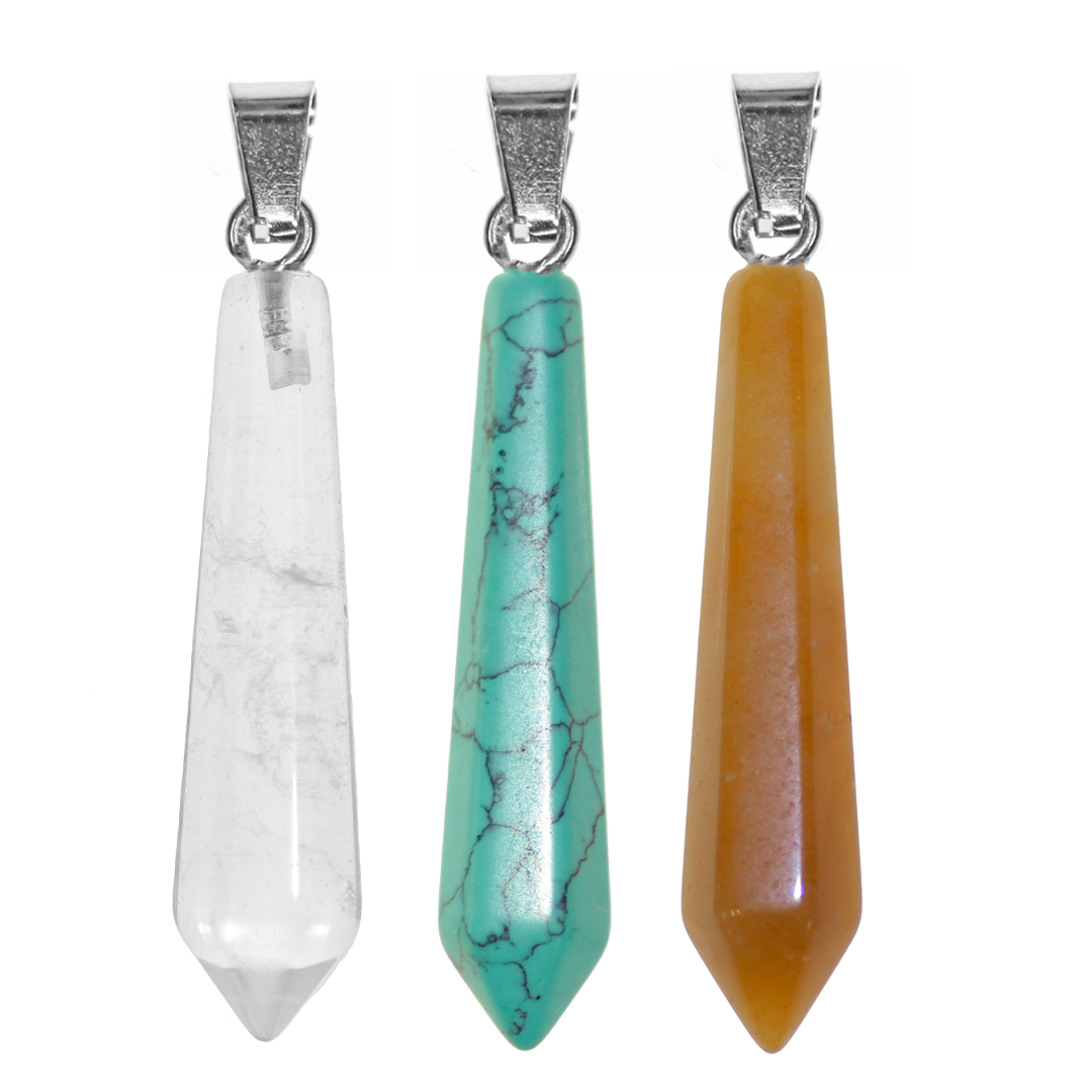 Wand Stone Pendant, 48mm x 10.5mm, Available in Multiple Semi-Precious Stones - 1 pc
